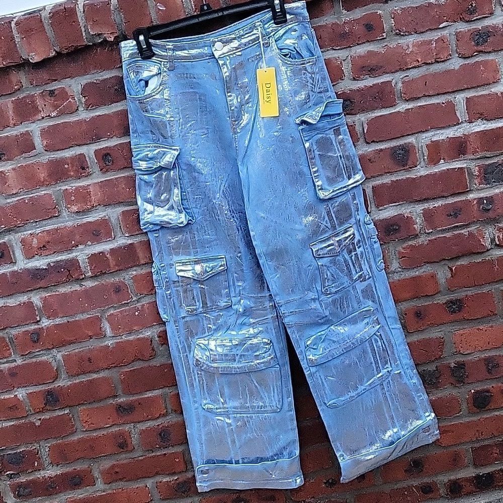 Foil cargo jeans